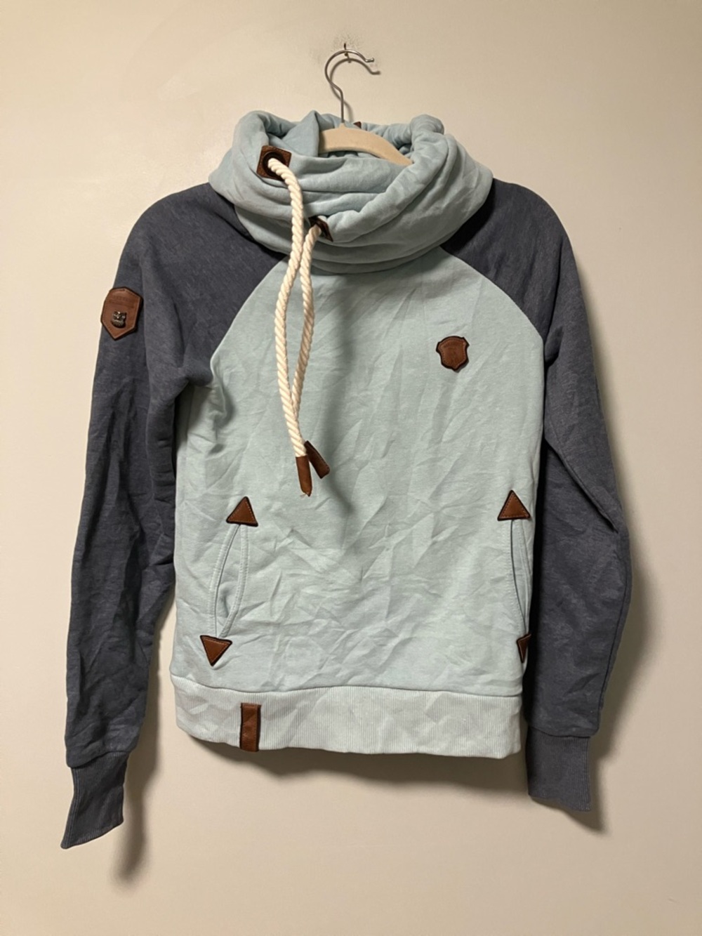 Naketano Two-Tone Light Blue Grey Pullover Hoodie Sweater